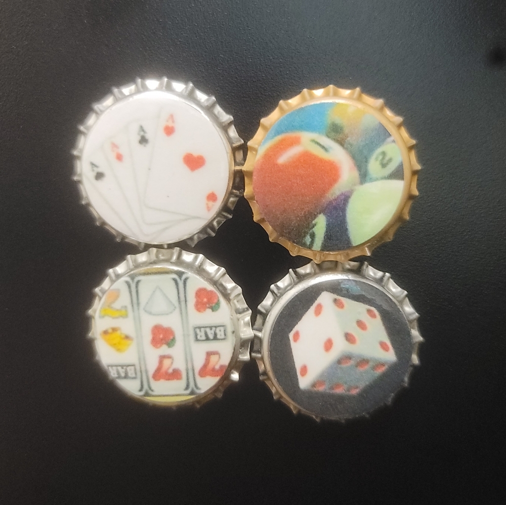 Game Room Bottle Top Magnets  Set of 4 Handmade